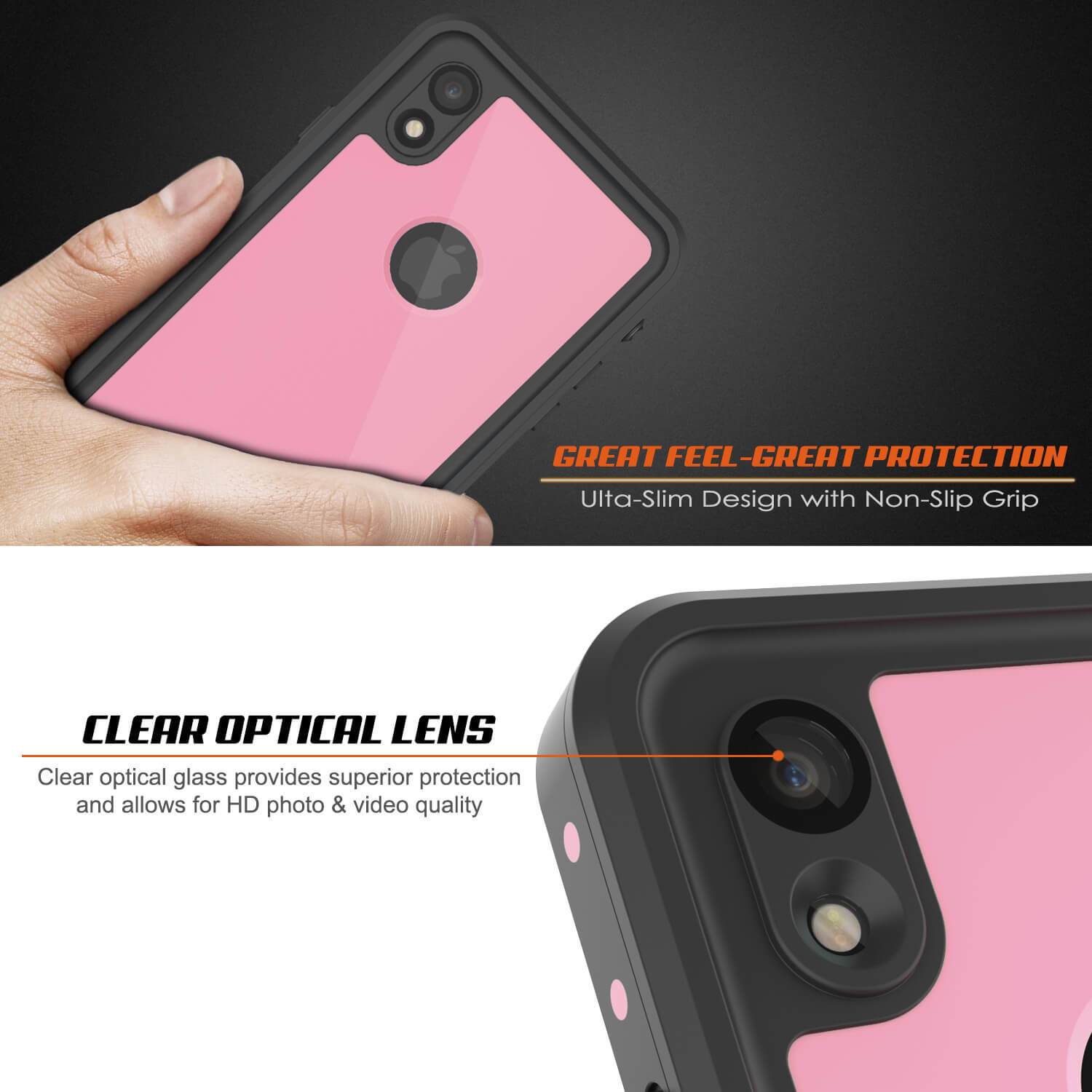 Capa à prova d'água IP68 para iPhone XR, Punkcase [Rosa] [Série StudStar] [Ajuste Slim] [À prova de sujeira]