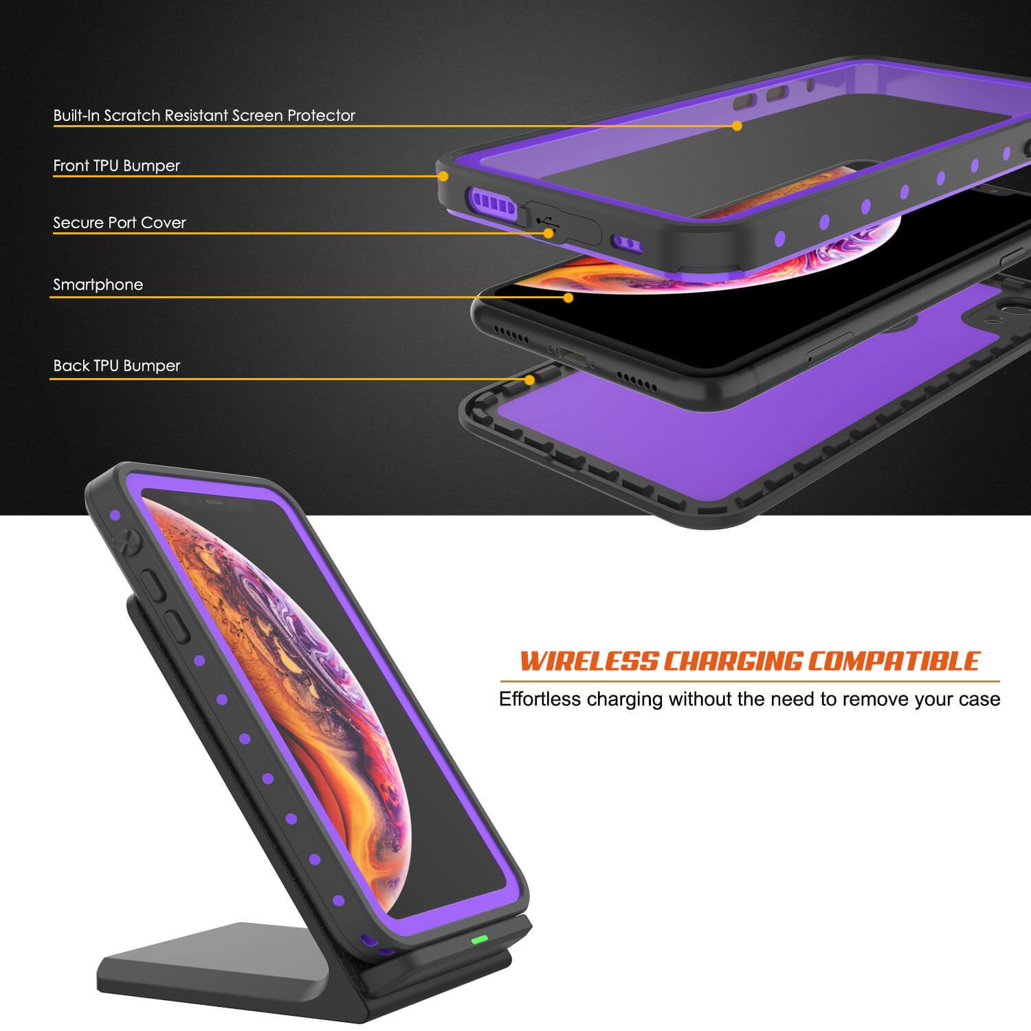 Capa à prova d'água IP68 para iPhone XR, Punkcase [Roxa] [Série StudStar] [Ajuste Slim] [À prova de sujeira]