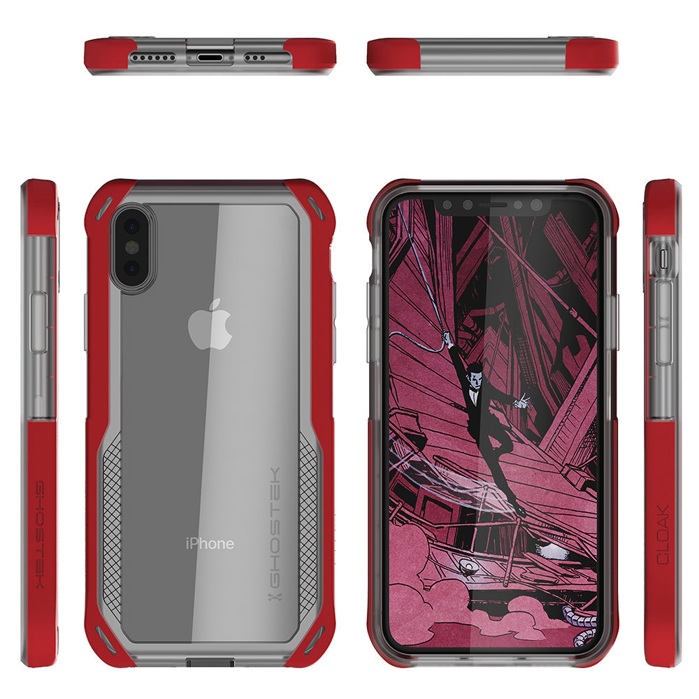 Capa para iPhone Xs, Ghostek Cloak 4 Series para iPhone Xs / Capa para iPhone Pro | VERMELHO-TRANSPARENTE