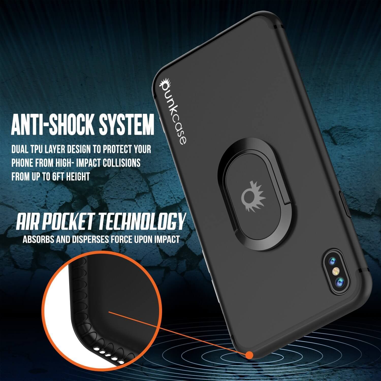 Capa iPhone XS, Punkcase Magnetix TPU protetora com suporte, protetor de tela de vidro temperado [preto]