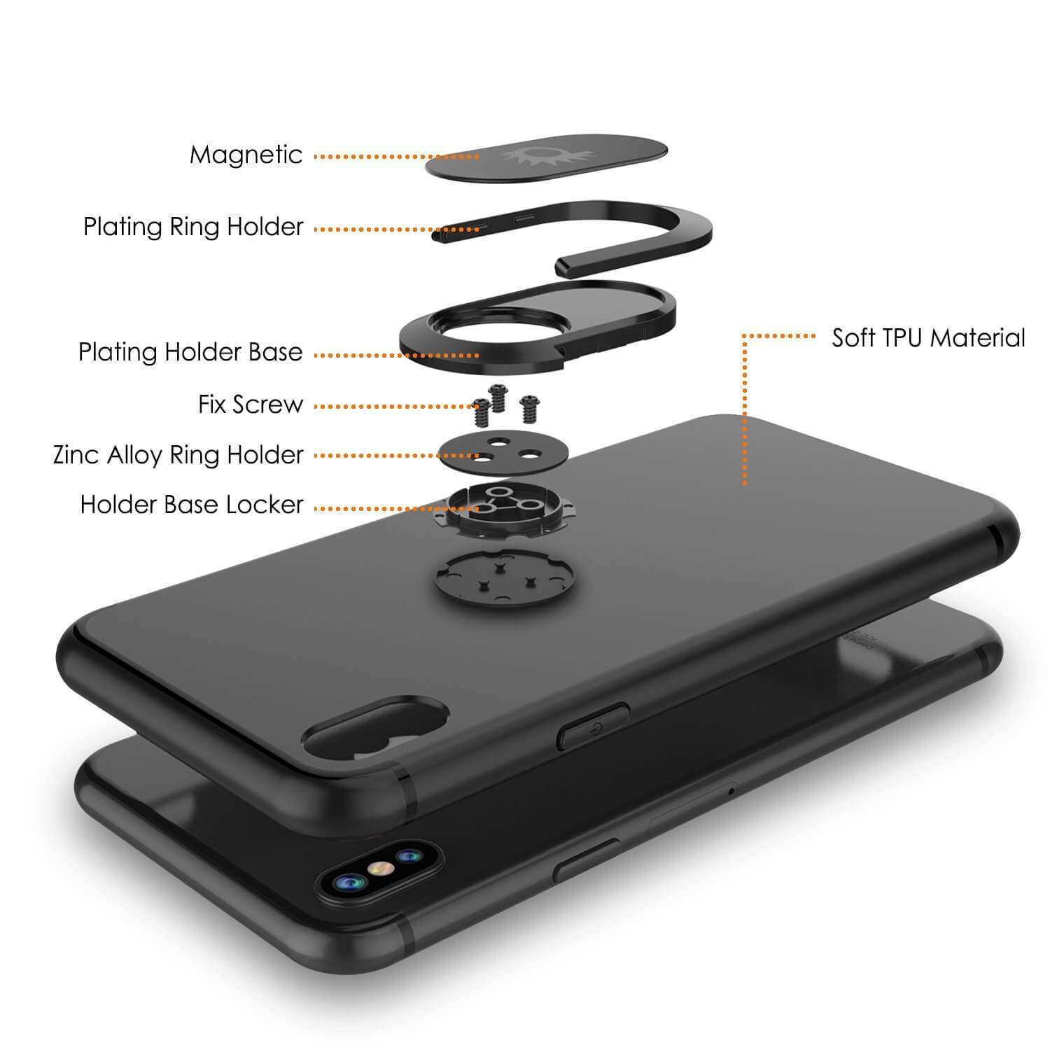 Capa iPhone XS, Punkcase Magnetix TPU protetora com suporte, protetor de tela de vidro temperado [preto]