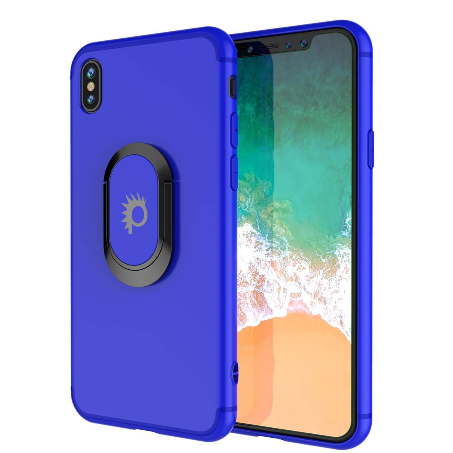 Capa para iPhone XS, Punkcase Magnetix Protetor TPU com Suporte, Protetor de Tela de Vidro Temperado [Azul]