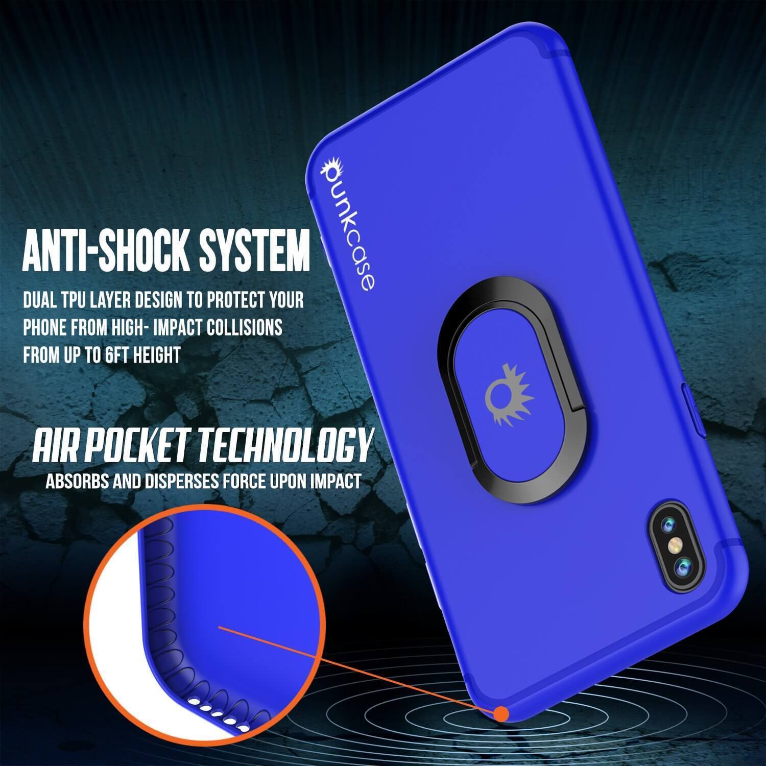 Capa para iPhone XS, Punkcase Magnetix Protetor TPU com Suporte, Protetor de Tela de Vidro Temperado [Azul]