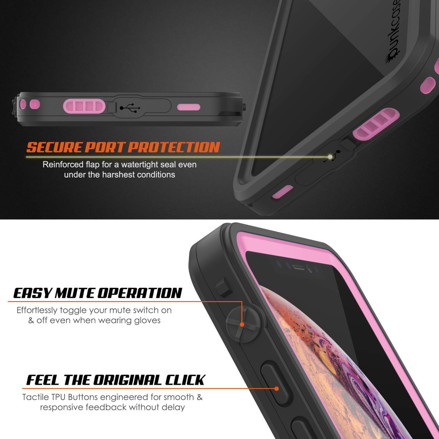 Capinha impermeável para iPhone XS, Punkcase [Série Extreme] Capinha de armadura com protetor de tela embutido  [Rosa]