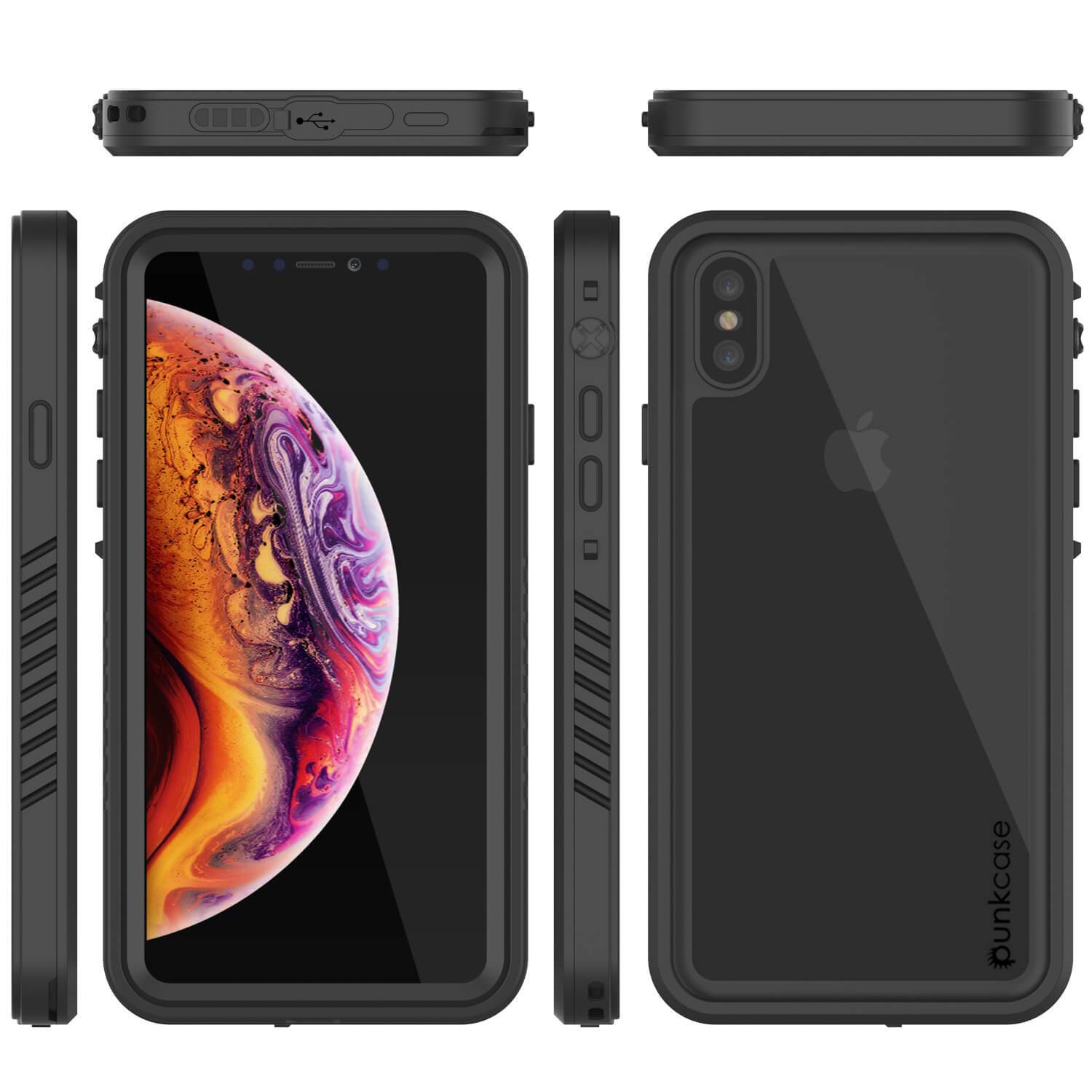 Capinha impermeável para iPhone XS, Punkcase [Série Extreme] Capinha de armadura com protetor de tela embutido  [Preto]