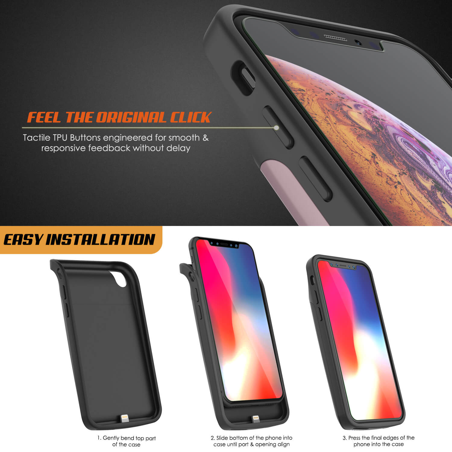 Capa de bateria para iPhone XS Max, PunkJuice 5000mAh Power Bank de carregamento rápido com protetor de tela | [Rose-Gold]