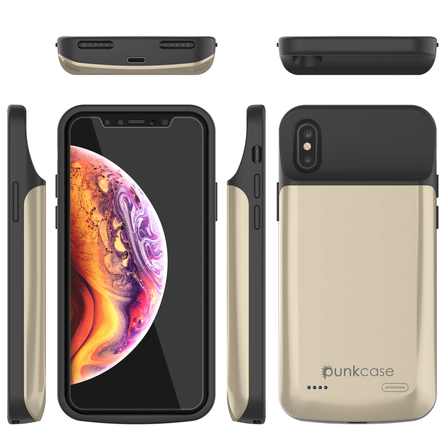 Capa de bateria iphone XS Max, PunkJuice 5000mAH Power Bank de Carga Rápida c/ Protetor de Tela | [Gold]