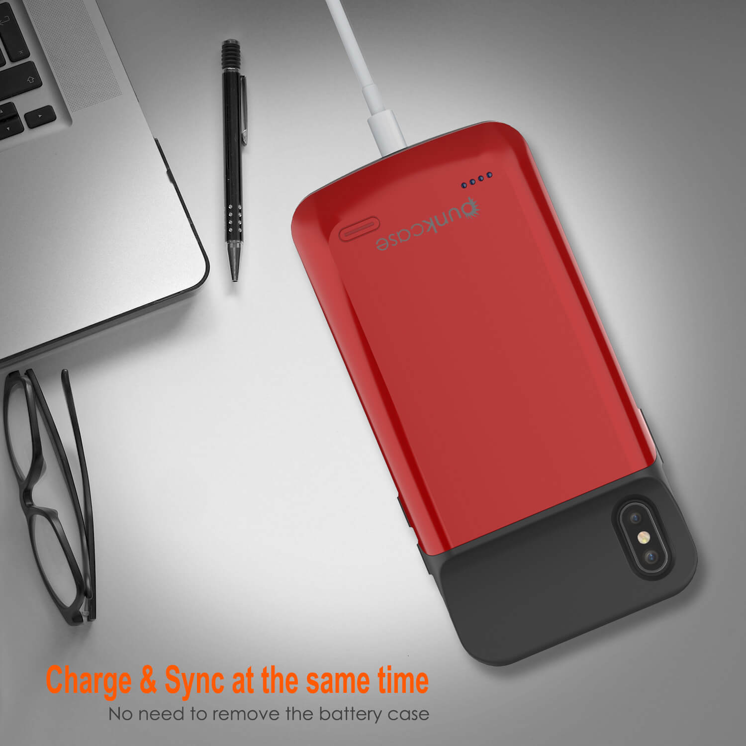 Capa da bateria para iPhone XS Max, PunkJuice 5000mAH Power Bank de Carregamento Rápido com Protetor de Tela | [Vermelho]