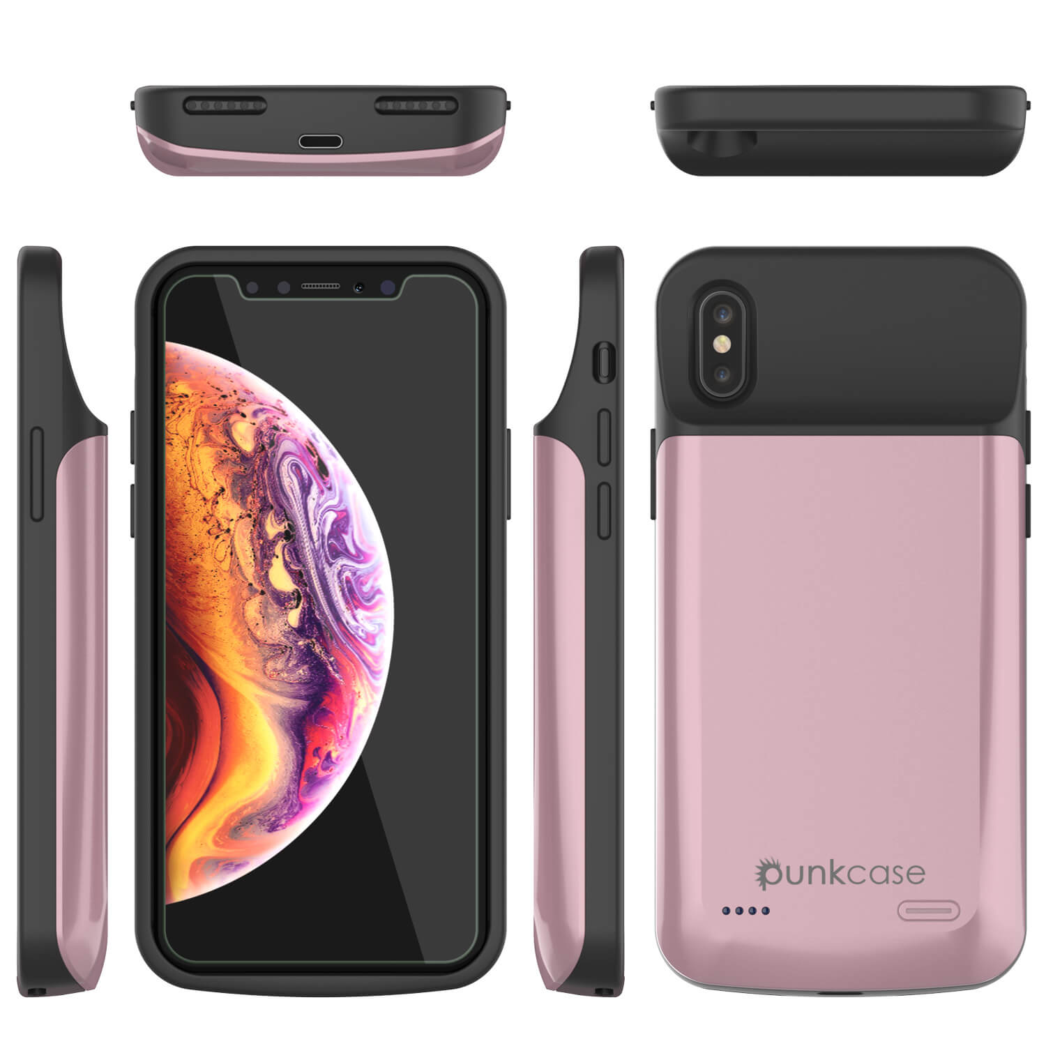 Capa de bateria para iPhone XS Max, PunkJuice 5000mAh Power Bank de carregamento rápido com protetor de tela | [Rose-Gold]