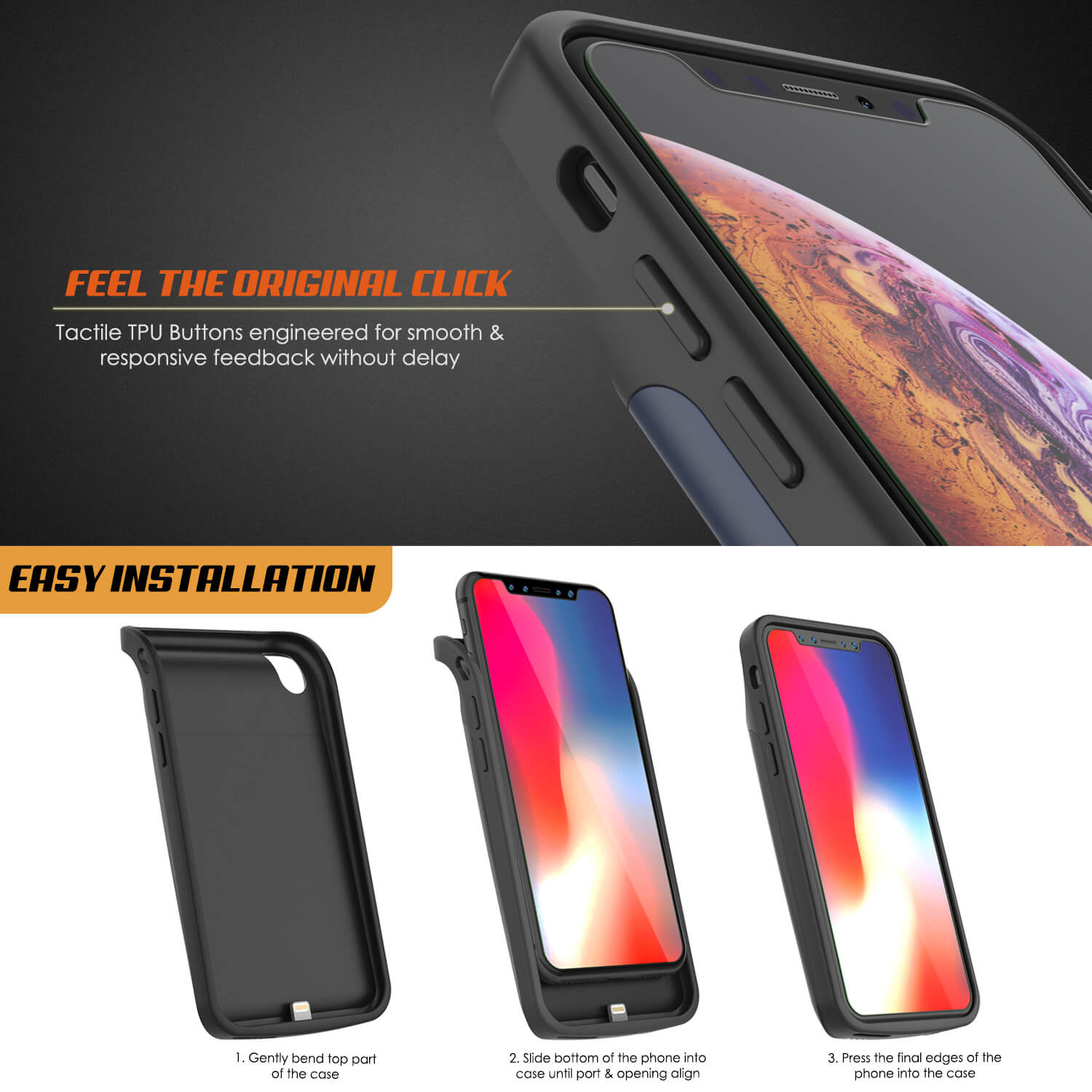Capa de bateria para iPhone XS Max, PunkJuice 5000mAH Fast Charging Power Bank com Protetor de Tela | [Azul]