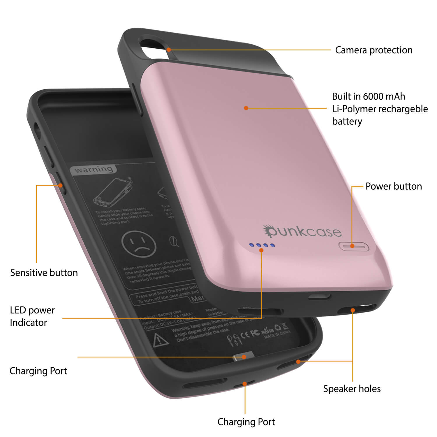 Capa de bateria para iPhone XS Max, PunkJuice 5000mAh Power Bank de carregamento rápido com protetor de tela | [Rose-Gold]