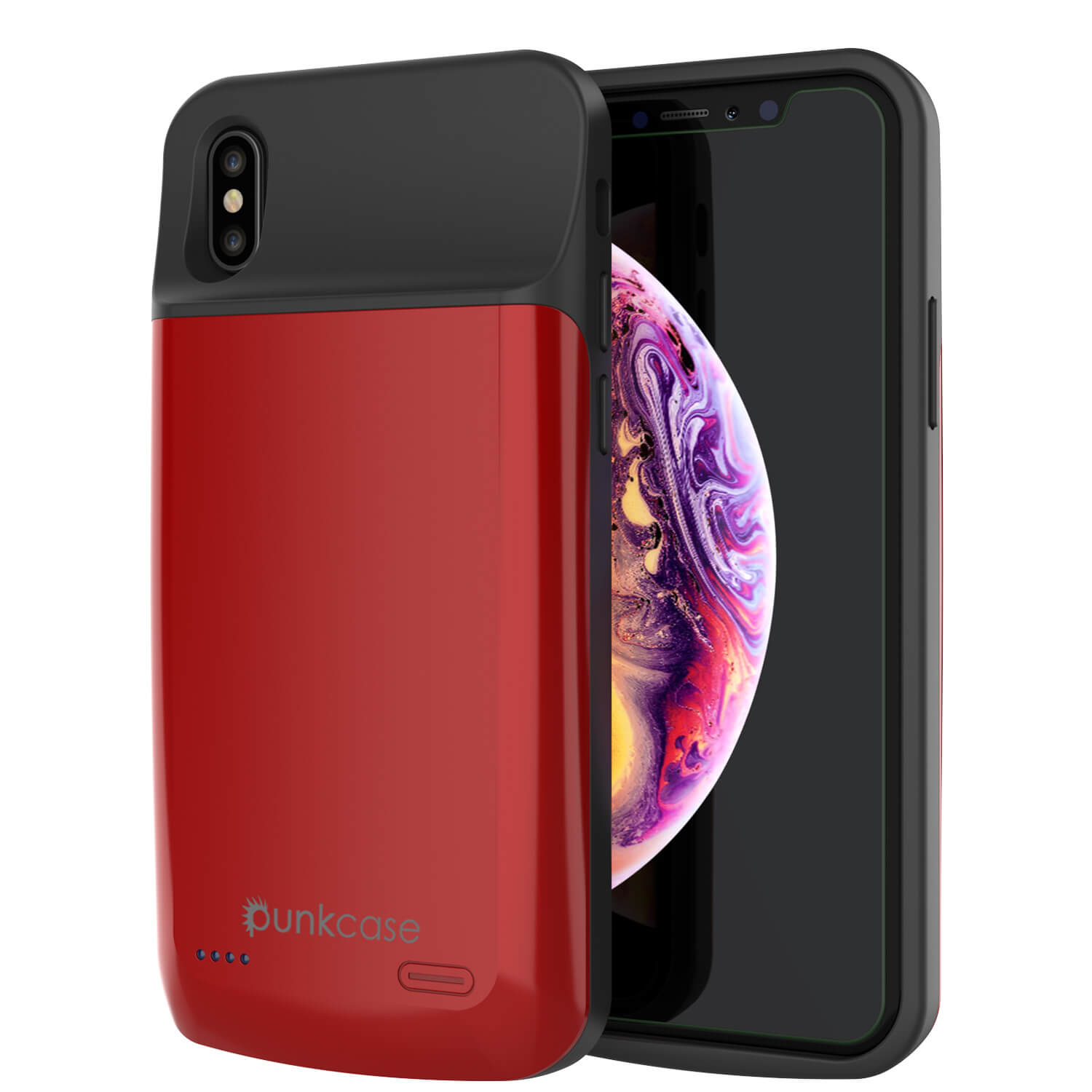 Capa da bateria para iPhone XS Max, PunkJuice 5000mAH Power Bank de Carregamento Rápido com Protetor de Tela | [Vermelho]