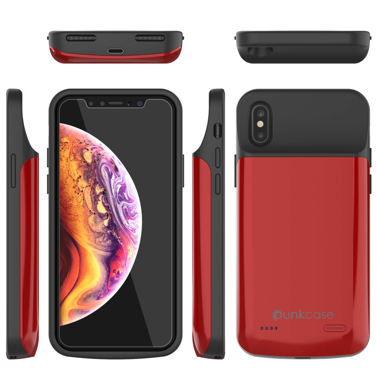 Capa da bateria para iPhone XS Max, PunkJuice 5000mAH Power Bank de Carregamento Rápido com Protetor de Tela | [Vermelho]