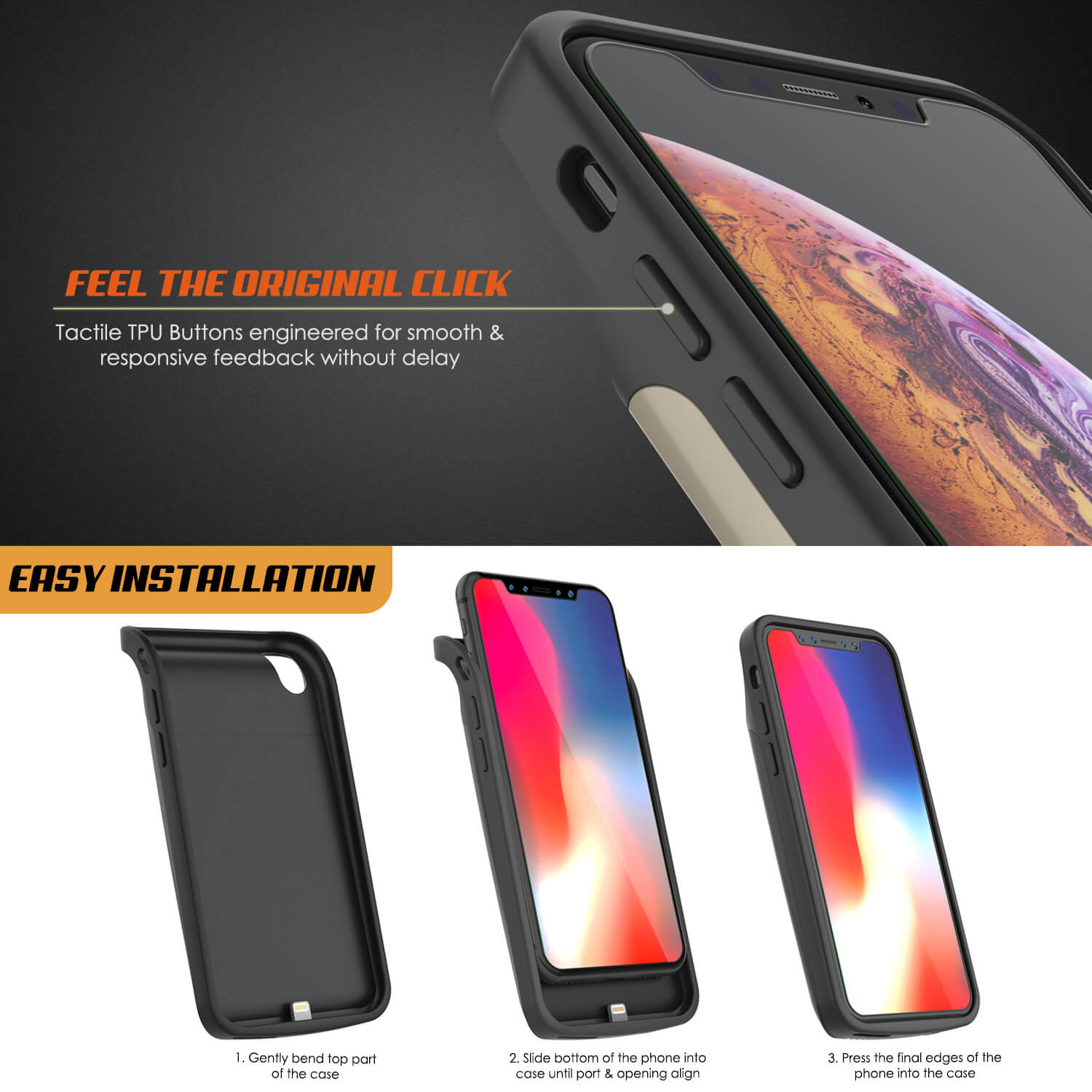 Capa de bateria iphone XS Max, PunkJuice 5000mAH Power Bank de Carga Rápida c/ Protetor de Tela | [Gold]