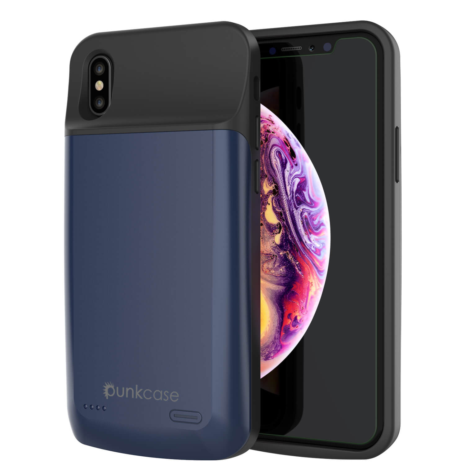 Capa de bateria para iPhone XS Max, PunkJuice 5000mAH Fast Charging Power Bank com Protetor de Tela | [Azul]