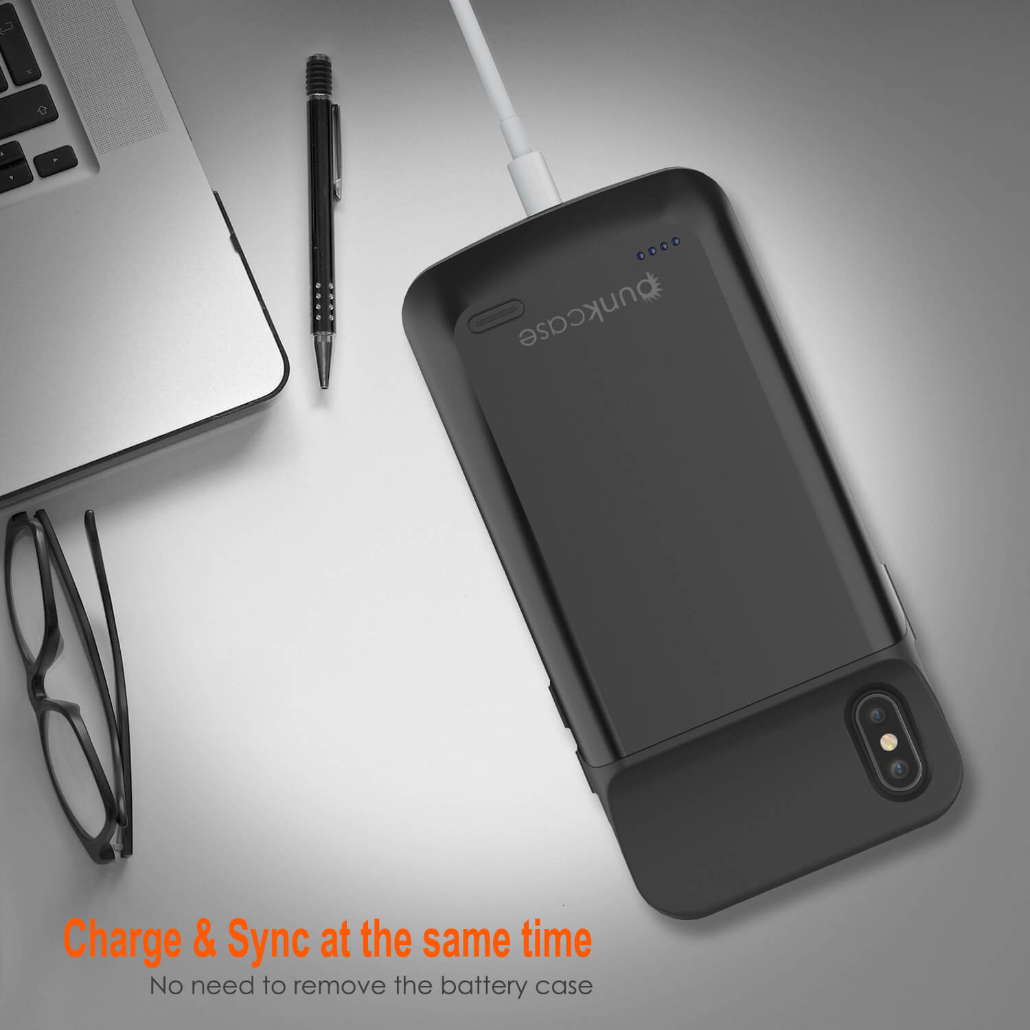Capa de bateria para iPhone Xs Max, PunkJuice 5000mAH Power Bank de Carregamento Rápido com Protetor de Tela | [Preto]
