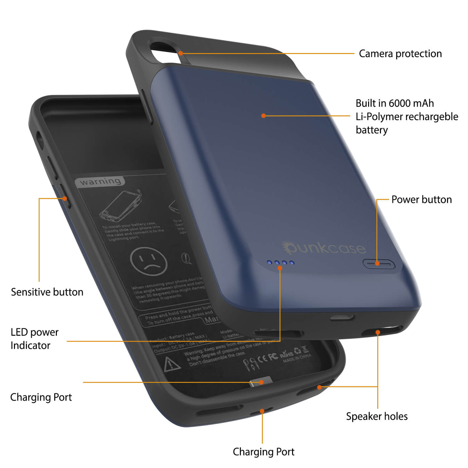 Capa de bateria para iPhone XS Max, PunkJuice 5000mAH Fast Charging Power Bank com Protetor de Tela | [Azul]