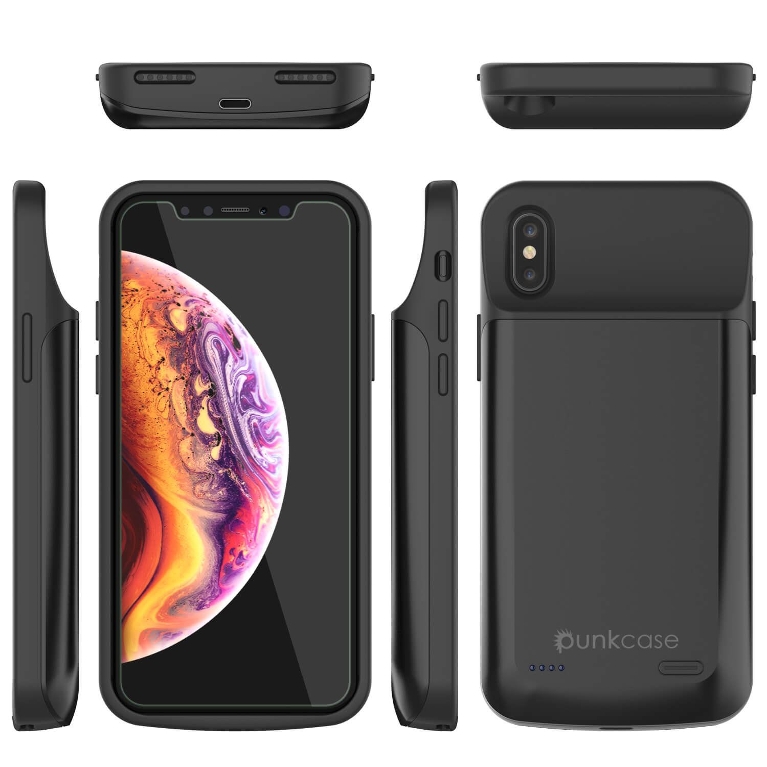 Capa de bateria para iPhone Xs Max, PunkJuice 5000mAH Power Bank de Carregamento Rápido com Protetor de Tela | [Preto]
