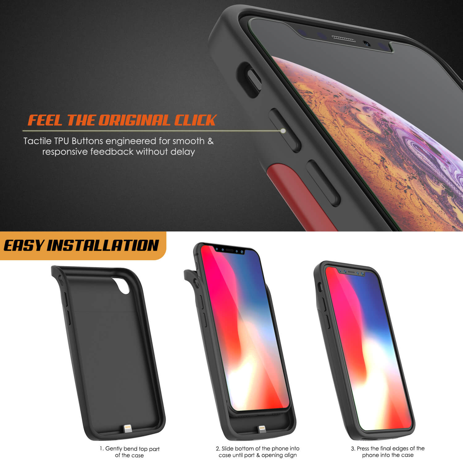 Capa da bateria para iPhone XS Max, PunkJuice 5000mAH Power Bank de Carregamento Rápido com Protetor de Tela | [Vermelho]