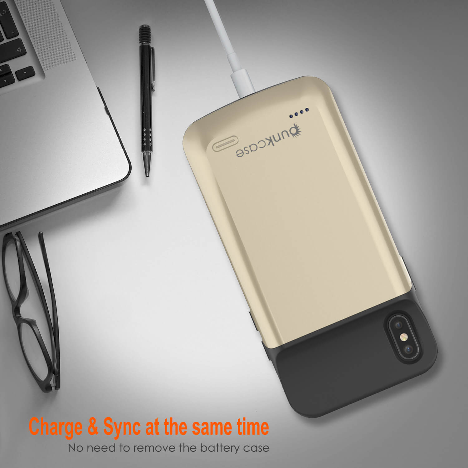 Capa de bateria iphone XS Max, PunkJuice 5000mAH Power Bank de Carga Rápida c/ Protetor de Tela | [Gold]