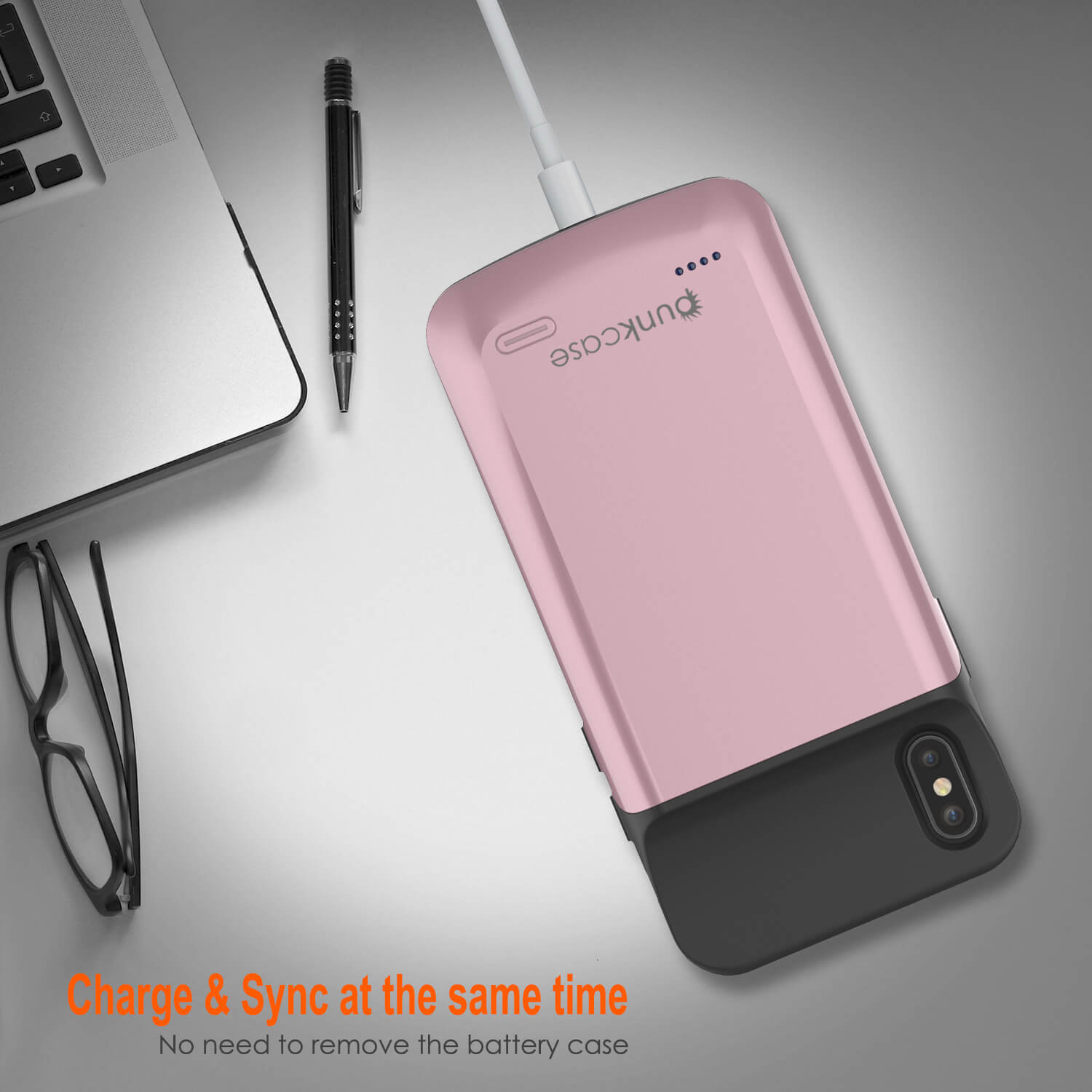 Capa de bateria para iPhone XS Max, PunkJuice 5000mAh Power Bank de carregamento rápido com protetor de tela | [Rose-Gold]