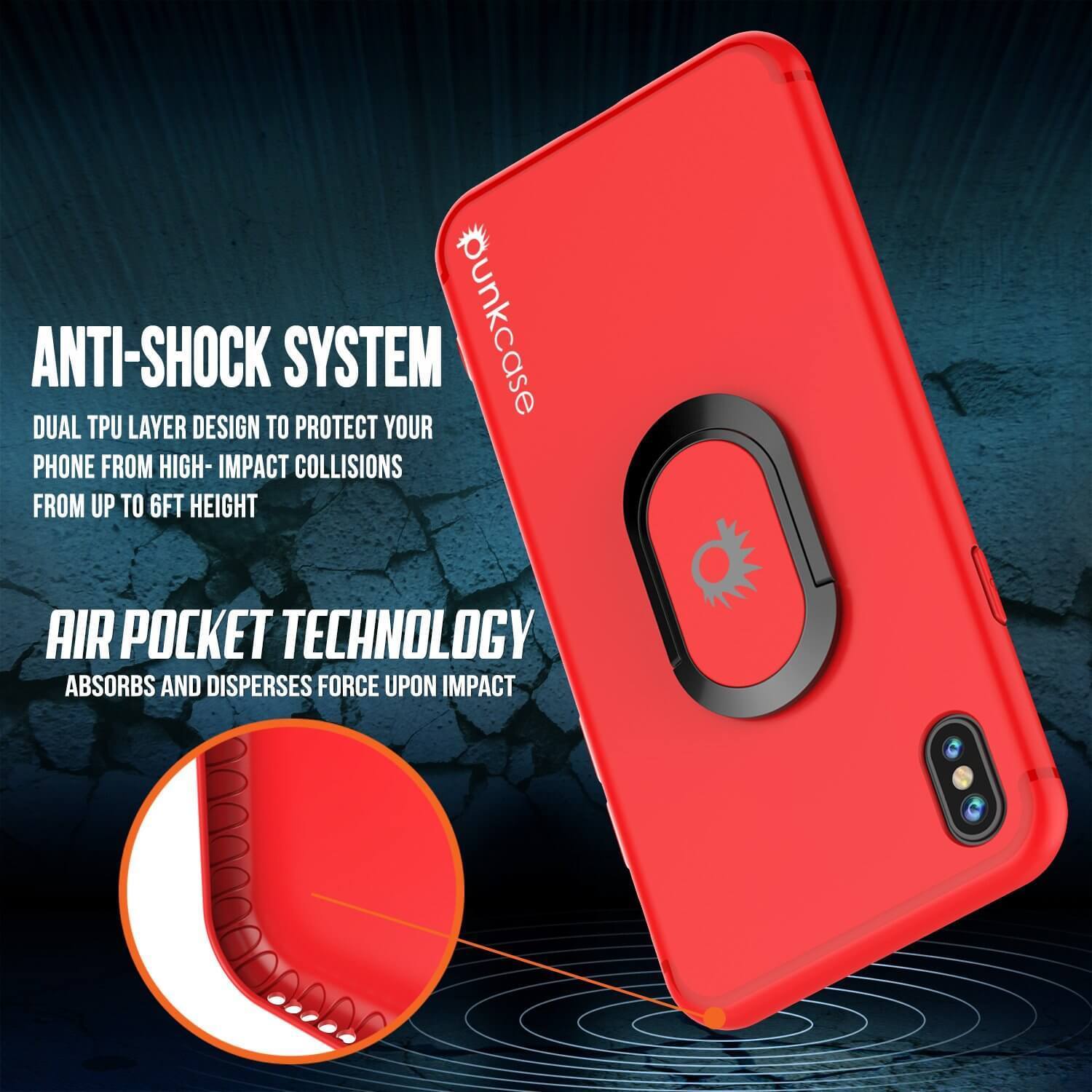 iPhone XS Max Case, Punkcase Magnetix Protective TPU Cover W/ Kickstand, Tempered Glass Screen Protector [Red] 