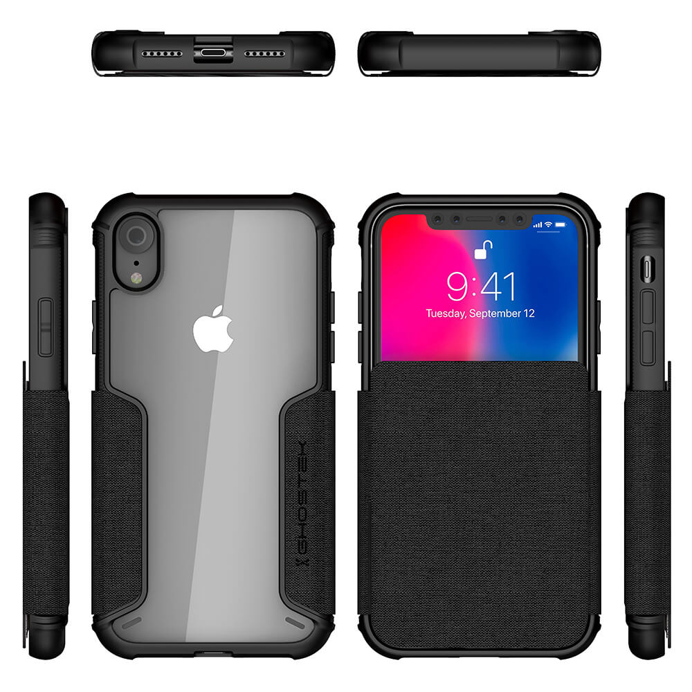 Capa para iPhone Xr, série Ghostek Exec 3 para iPhone Xr / iPhone Pro. Capa protetora de carteira [PRETO]