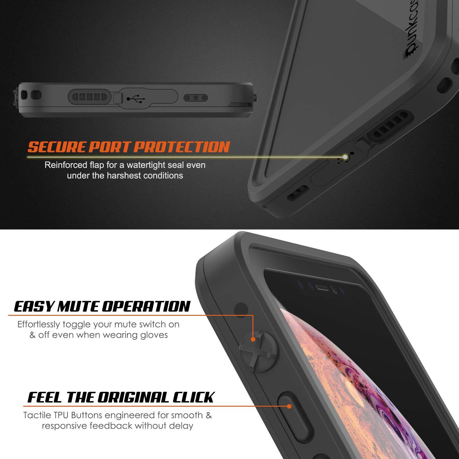 Capa à prova d'água IP68 para iPhone XS Max, Punkcase [Preto] [Série StudStar] [Ajuste Slim] [À prova de sujeira]