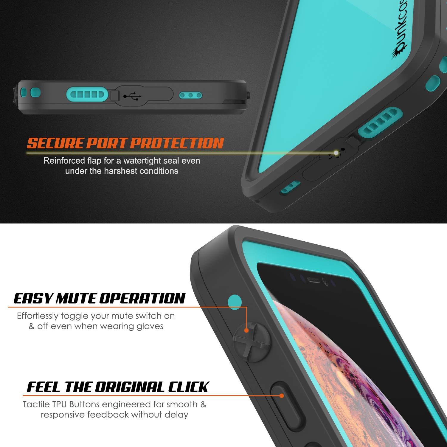 Capa à prova d'água IP68 para iPhone XS Max, Punkcase [Teal] [Série StudStar] [Ajuste fino] [À prova de sujeira]