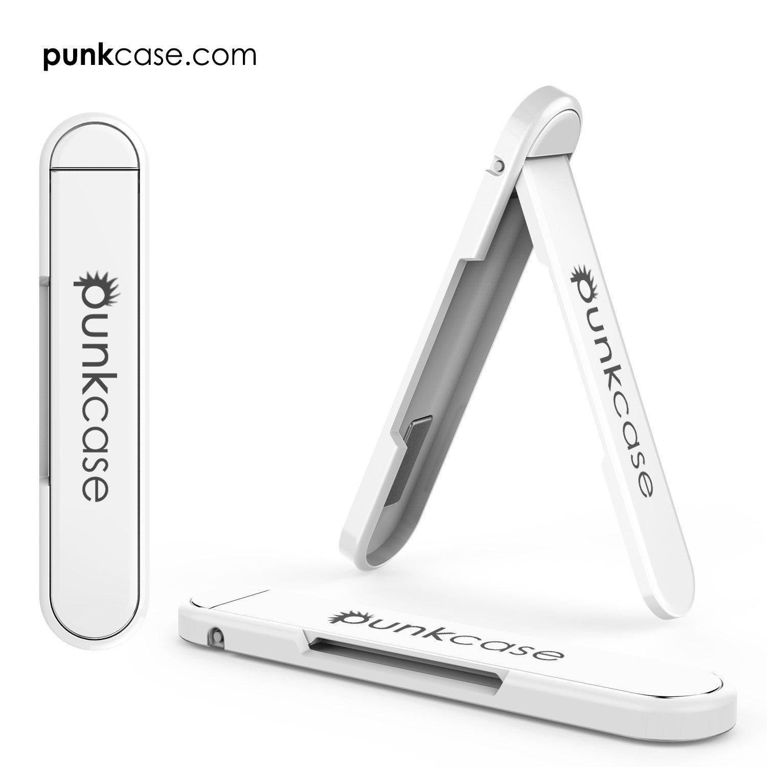 PUNKCASE FlickStick Universal Cell Phone Kickstand for all Mobile Phones & Cases with Flat Backs, One Finger Operation (White) (Color in image: Gold)
