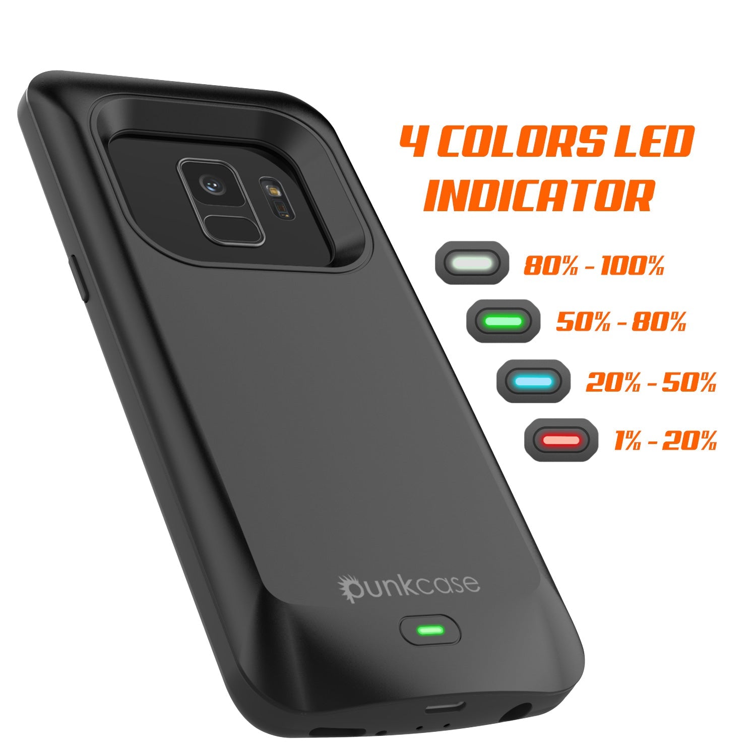 Capa de bateria Galaxy S9, PunkJuice 5000mAH Carregador rápido Power Bank com Protetor de Tela | Porta USB Integrada | IntelSwitch | Fino, Seguro e Confiável | Adequado para Samsung Galaxy S9 [Preto]