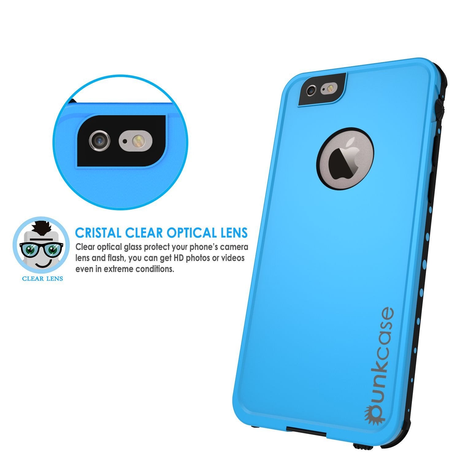 iPhone 6s/6 Waterproof Case, PunkCase StudStar Light Blue w/ Attached Screen Protector | Warranty (Color in image: white)