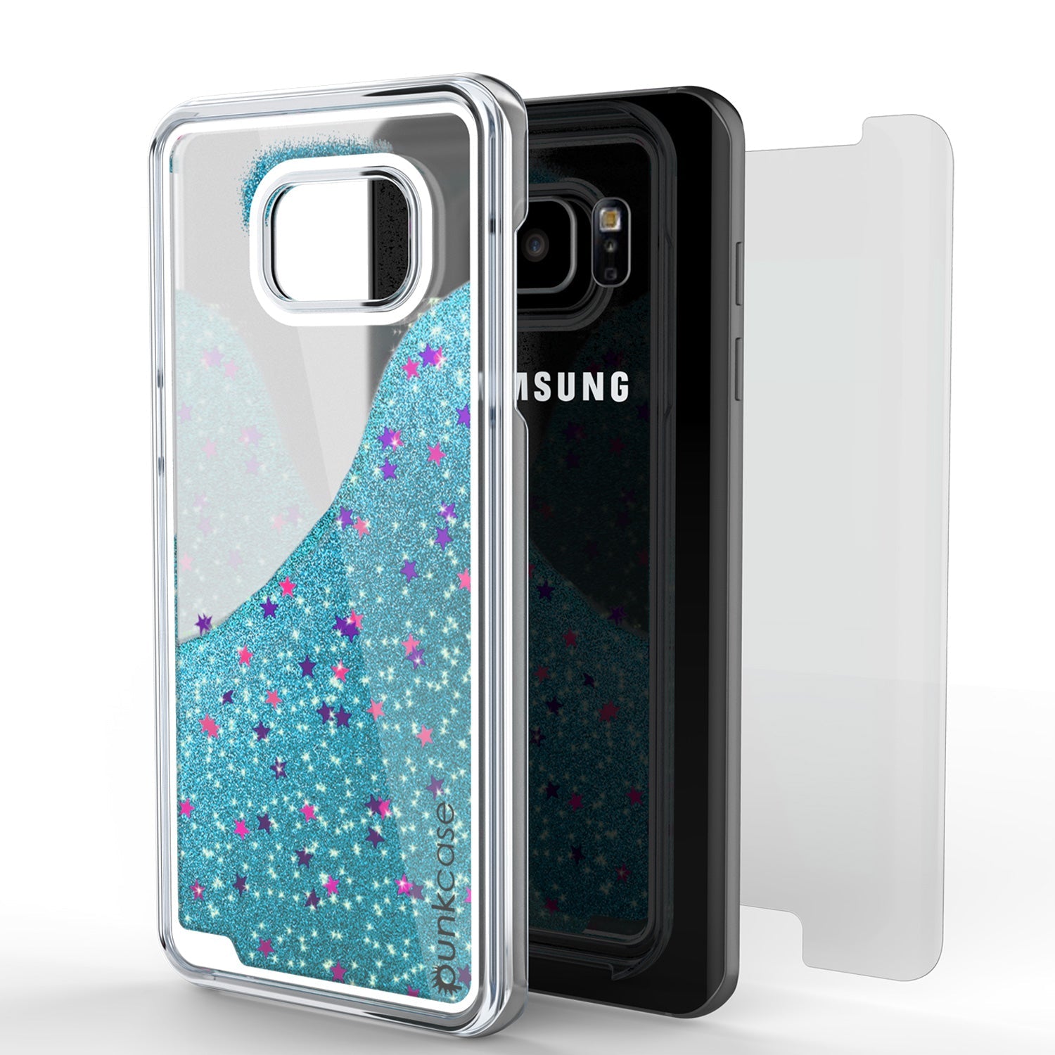 Capa S7 Edge, Punkcase [Série Liquid Teal] Capa protetora de camada dupla flutuante com glitter e brilhos + Protetor de tela PunkShield