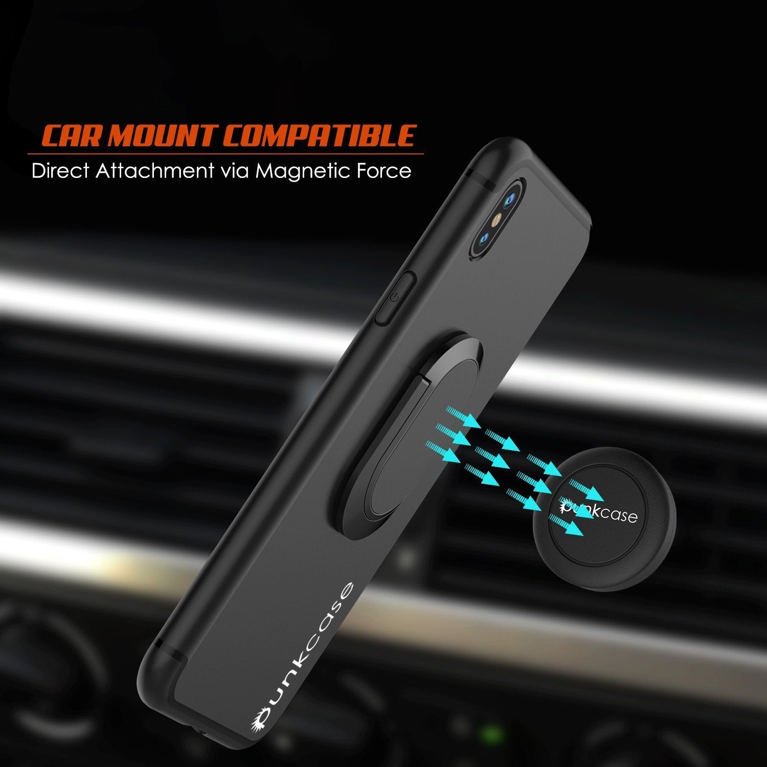 iPhone X Case, Punkcase Magnetix Protective TPU Cover W/ Kickstand, Tempered Glass Screen Protector [Black] (Color in image: blue)