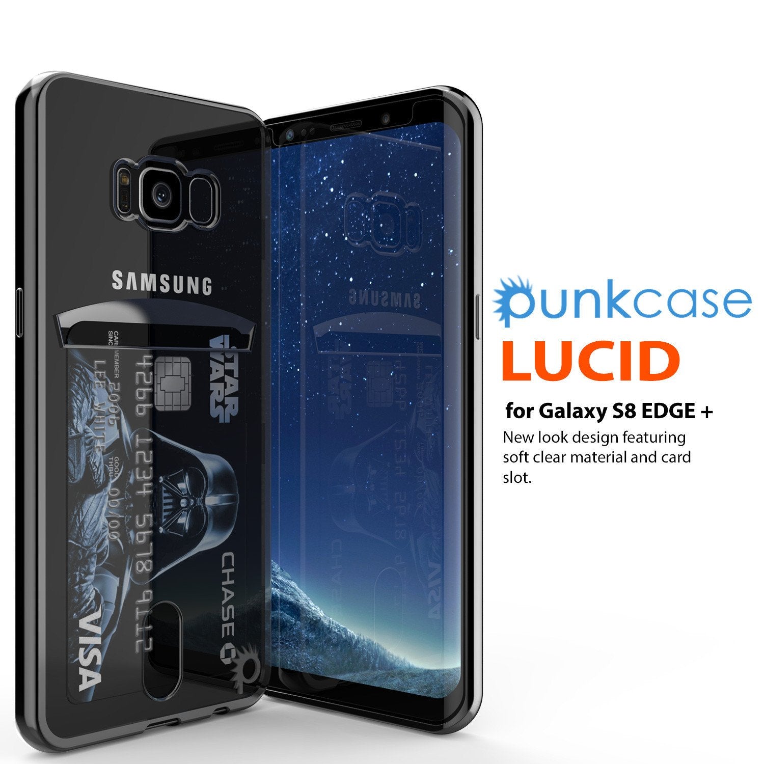 LUCID for Galaxy S8 EDGE + New look design featuring soft clear material and card slot.