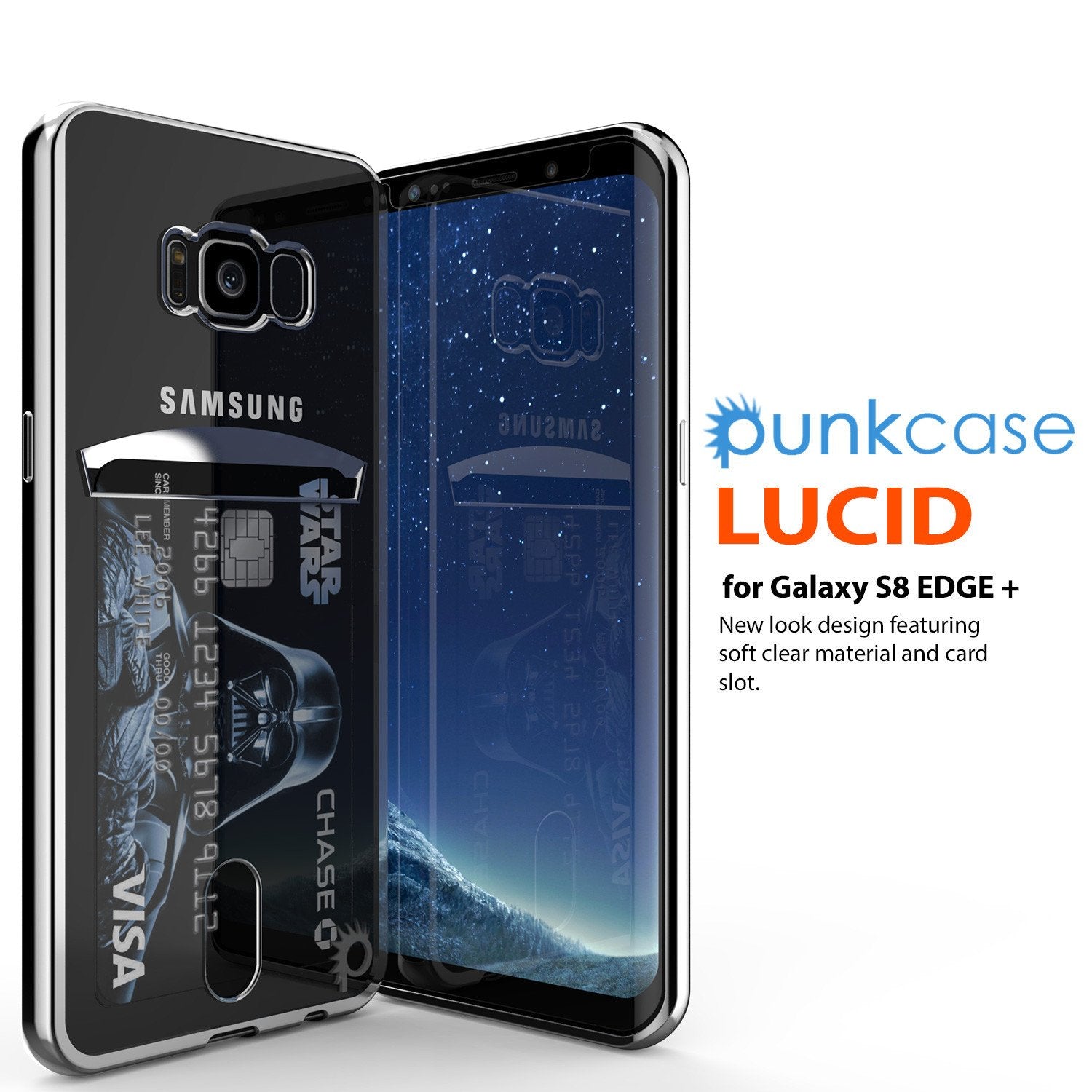 LUCID for Galaxy S8 EDGE + New look design featuring soft clear material and card slot.