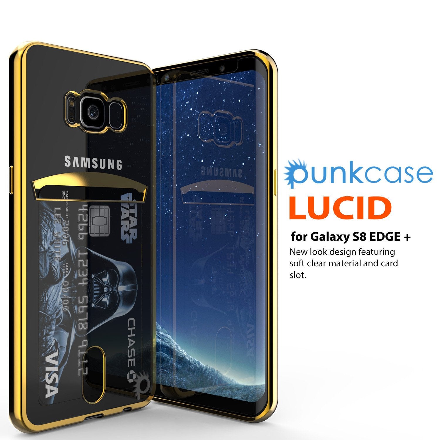 iON eee) UNKCAsSe for Galaxy S8 EDGE + New look design featuring soft clear material and card slot.