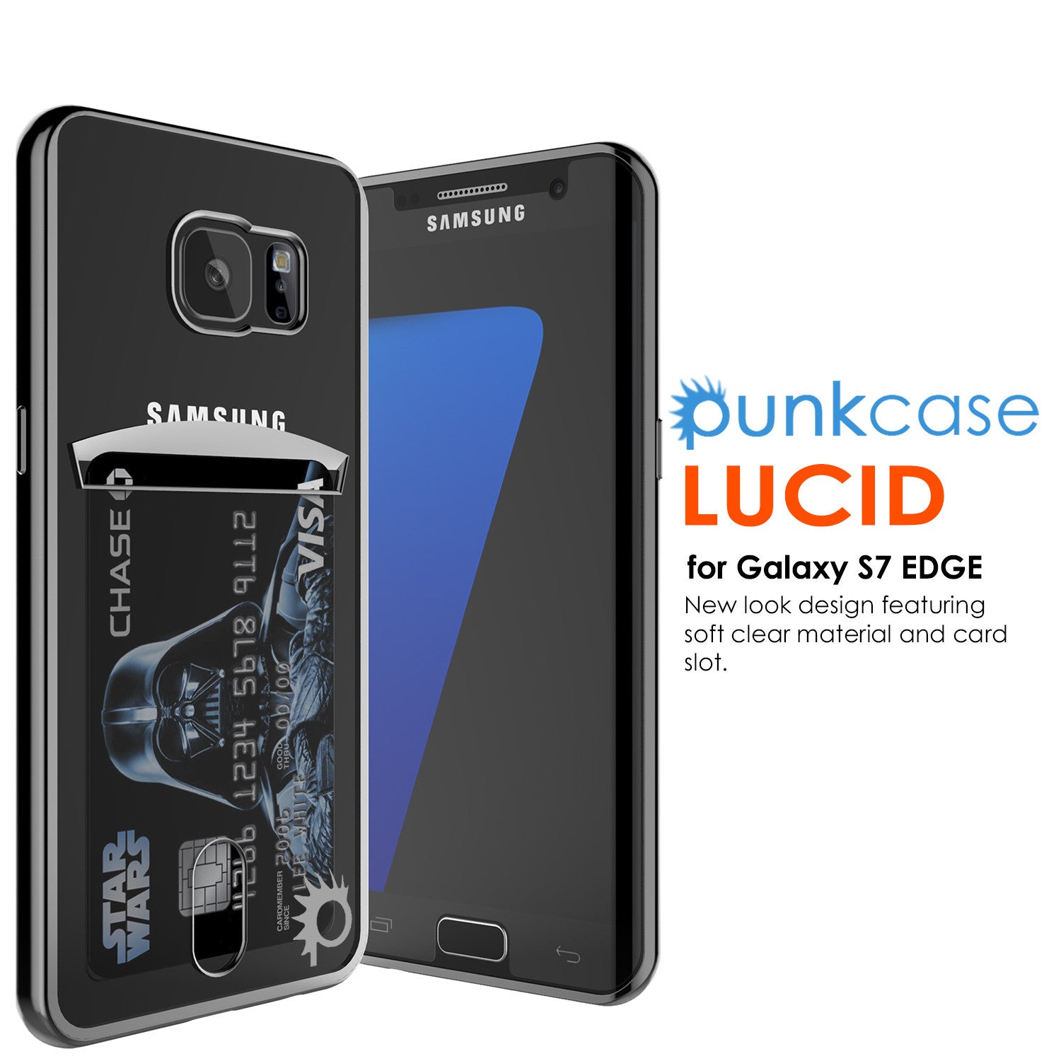 Capa Galaxy S7 EDGE, Série PUNKCASE® LUCID Black | Com Slot para Cartão | Protetor de Tela SHIELD | Ajuste Ultra