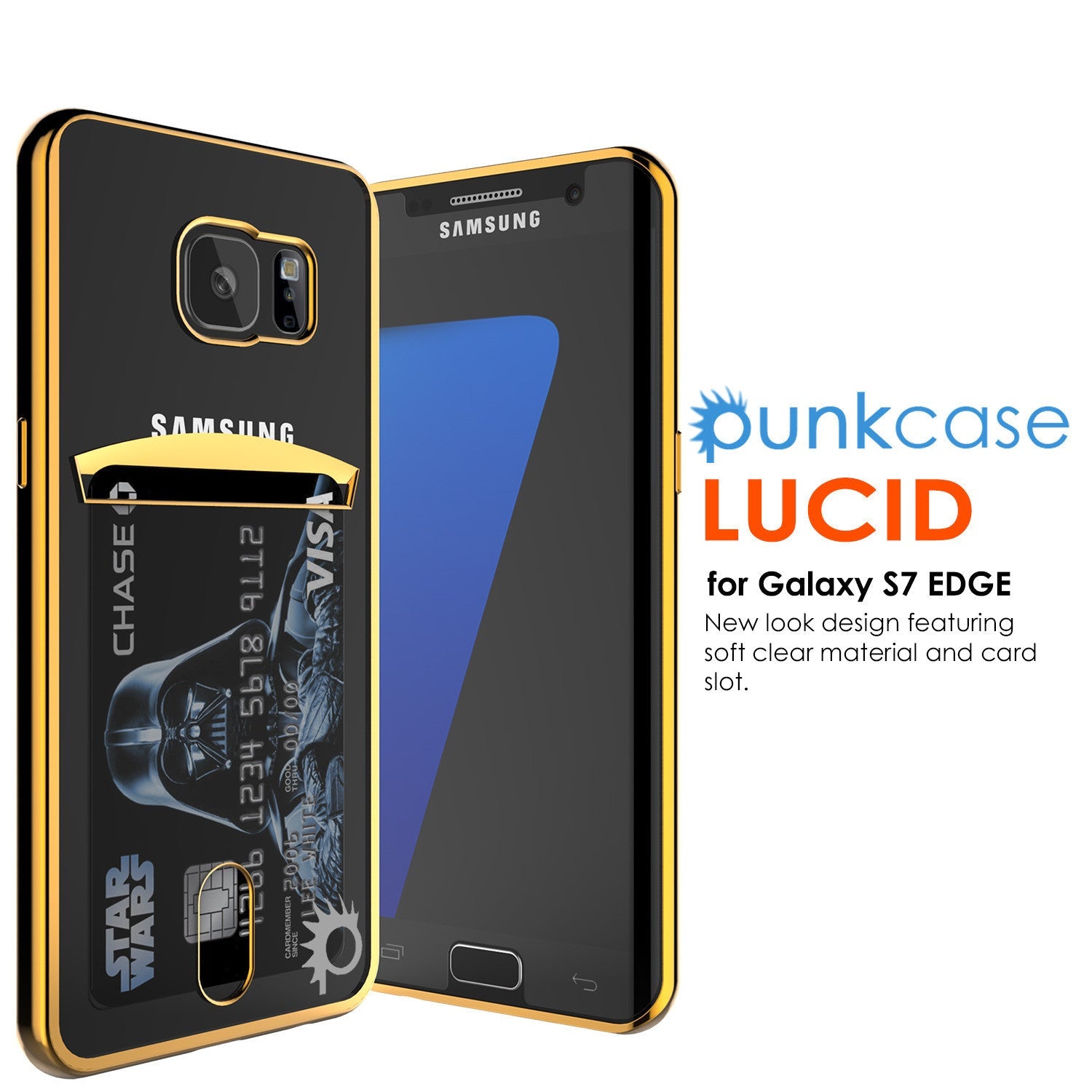 Capa Galaxy S7, série PUNKCASE® LUCID Gold | Slot para cartão | Protetor de tela SHIELD | Ajuste ultrarrápido