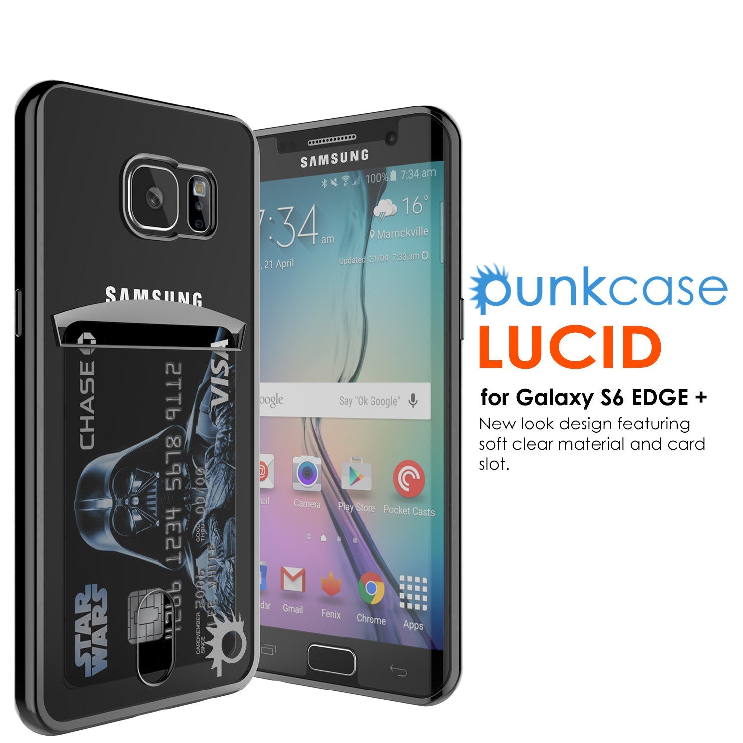 Capa Galaxy S6 EDGE+ Plus, PUNKCASE® Série Black LUCID | Slot para Cartões | Protetor de Tela SHIELD