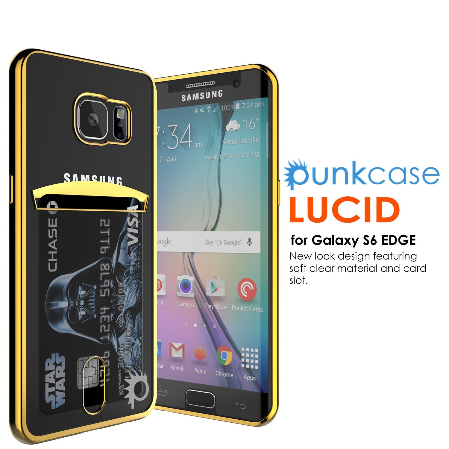 Capa Galaxy S6 EDGE, Série Ouro PUNKCASE® LUCID | Slot para Cartão | Protetor de Tela SHIELD | Ajuste Ultra