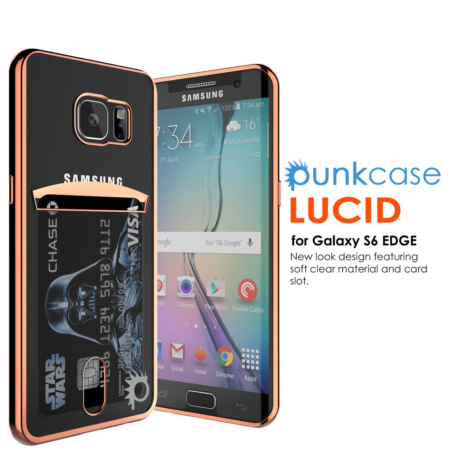 Capa Galaxy S6 EDGE, PUNKCASE® Série Rose Gold LUCID | Slot para Cartão | Protetor de Tela SHIELD