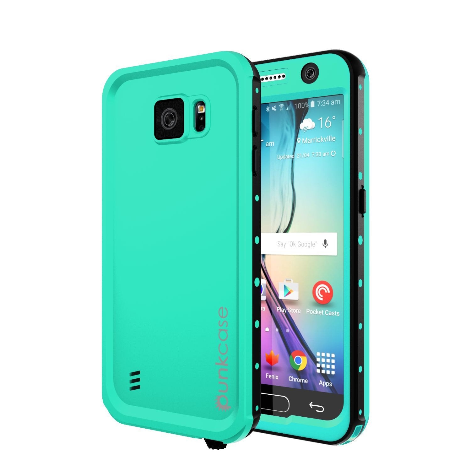 Capa à prova d'água Galaxy S6 PunkCase StudStar Teal Thin 6.6 pés subaquático IP68 Shock/Dirt/Snow Proof