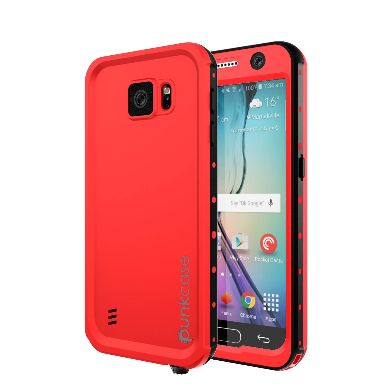 Capa à prova d'água Galaxy S6 PunkCase StudStar Vermelha Fina 6.6ft Submersível IP68 à Prova de Choque/Sujeira/Neve