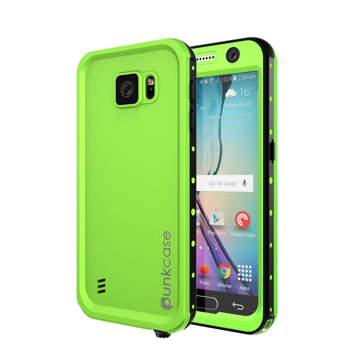 Capa à prova d'água Galaxy S6 PunkCase StudStar Light Green Fina 6.6ft Subaquática IP68 Proteção contra Choque/Sujeira