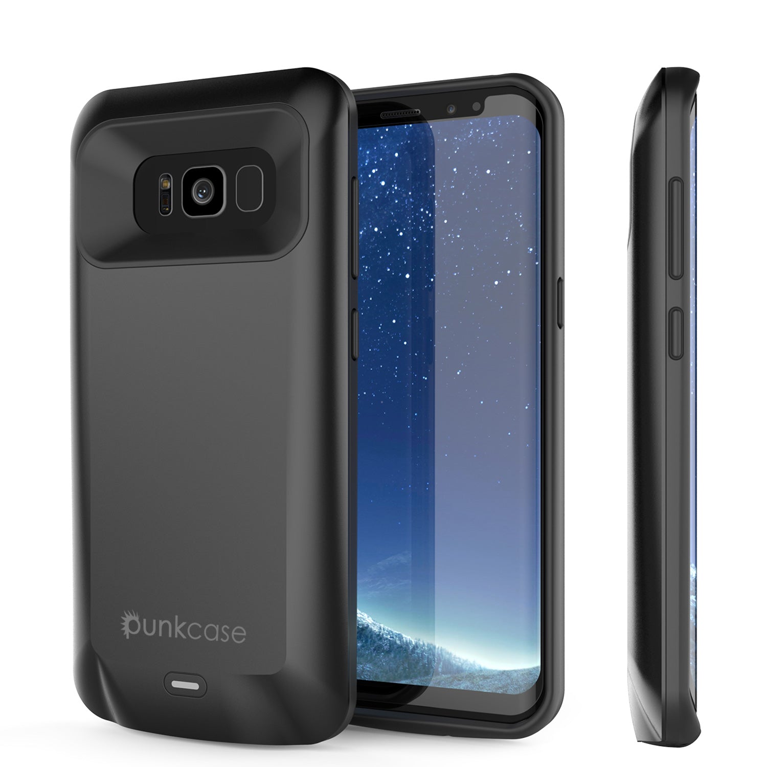 Capa de bateria Galaxy S8, capa carregadora Punkcase 5000 mAH com protetor de tela | Suporte integrado e porta USB | IntelSwitch [Preto]