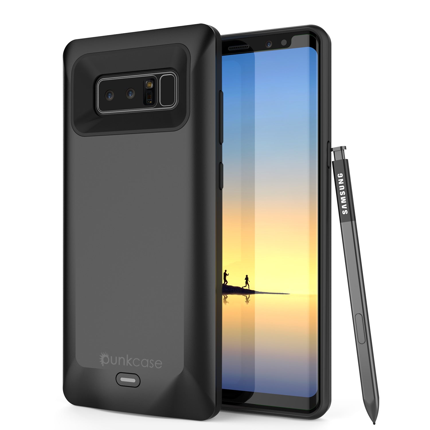 Capa de bateria Galaxy Note 8, Estojo carregador Punkcase 5000mAH com protetor de tela | Porta USB integrada | IntelSwitch [Preto]