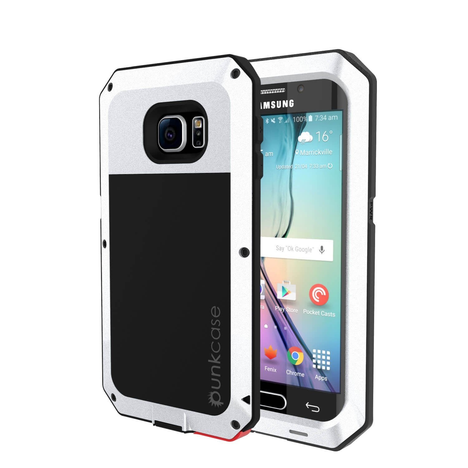 Capa Galaxy S6 EDGE+ Plus, PUNKcase Branca Metálica à prova de choque Slim Metal Armor Case