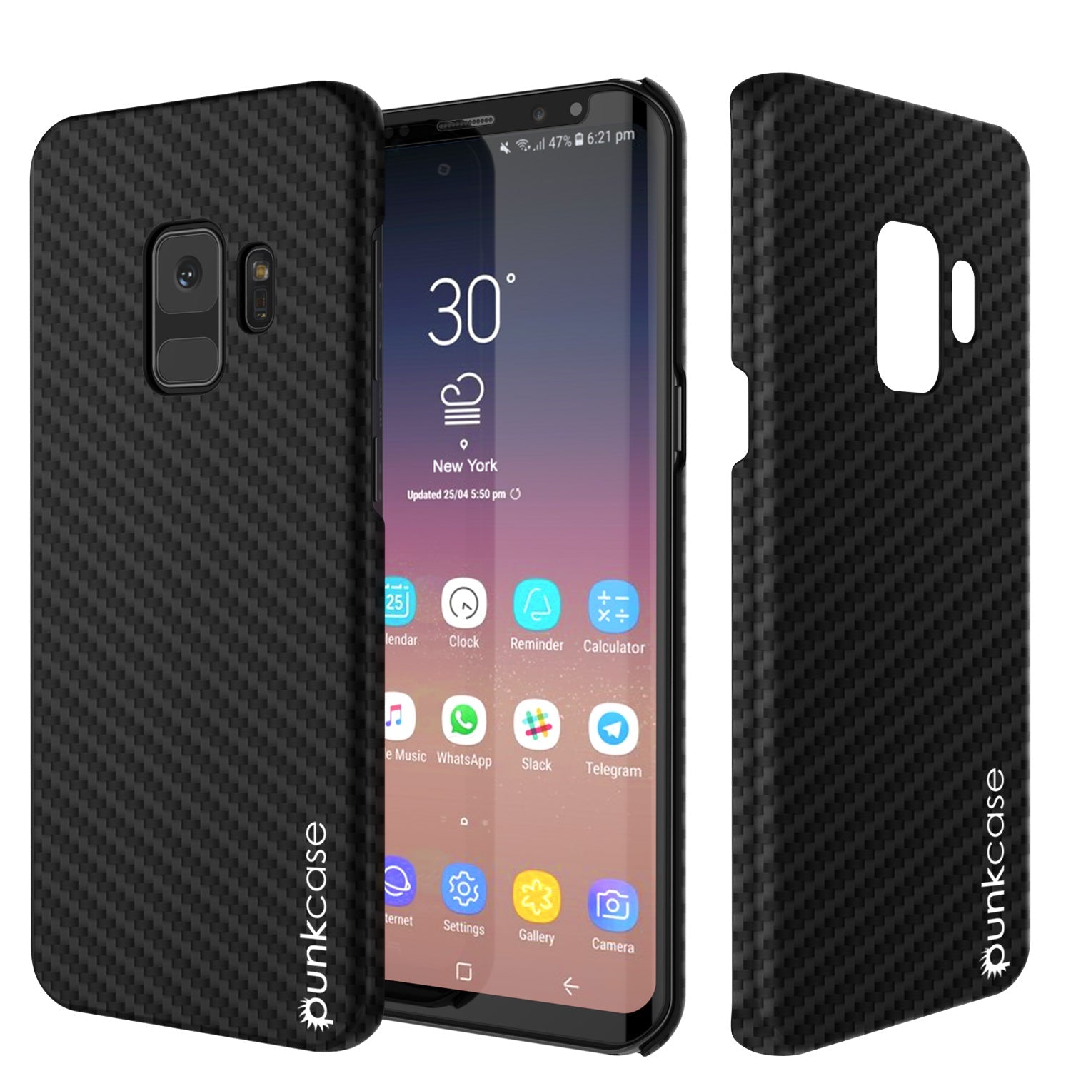Capa Galaxy S9, Punkcase CarbonShield, Resistente & Ultra Fina 2 Peças de Couro PU de Camada Dupla [à Prova de Choque][Antiderrapante] com Protetor de Tela PUNKSHIELD para Samsung S9 [preto brilhante]