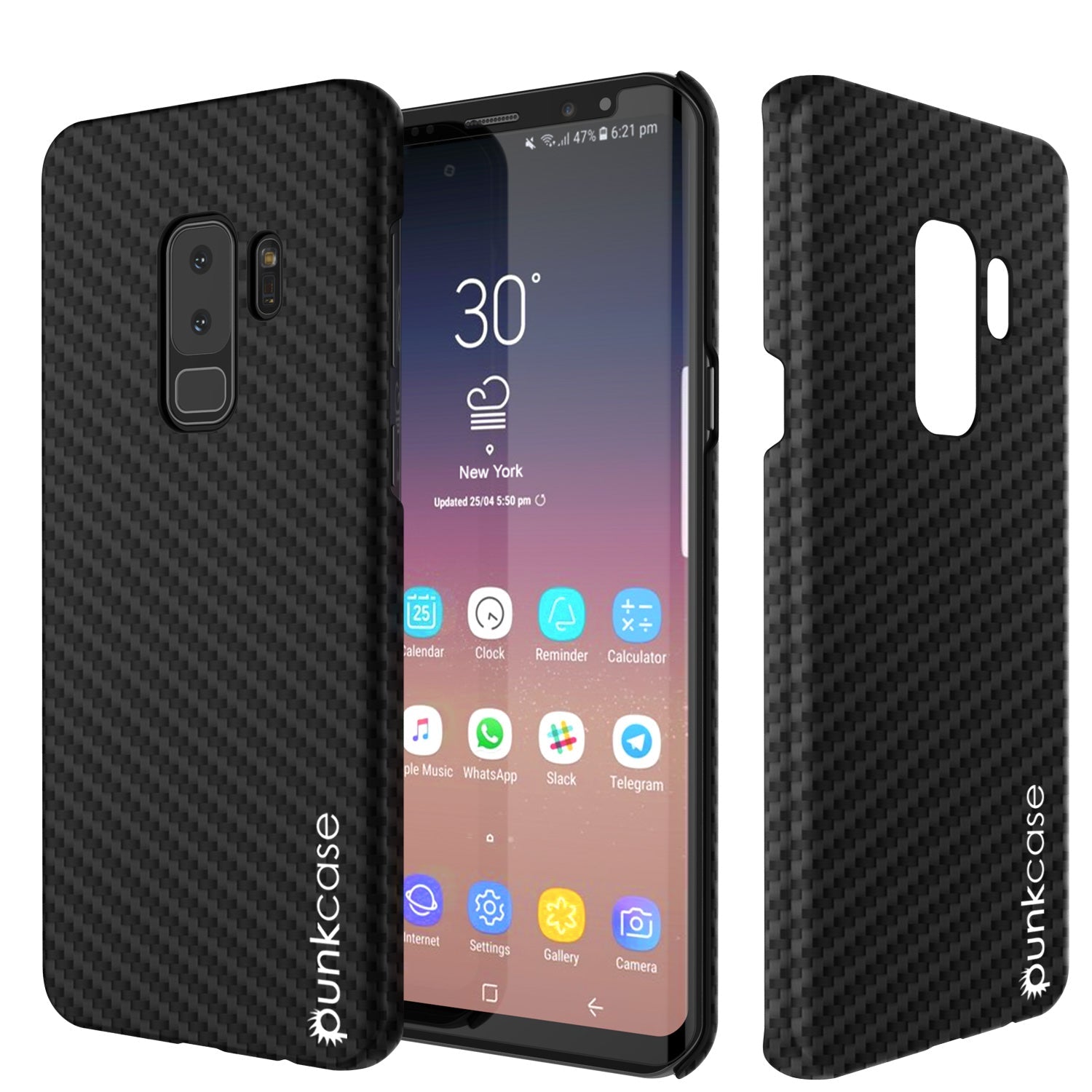 Capa Galaxy S9 Plus, Punkcase CarbonShield, resistente e ultrafina, 2 peças em couro PU de camada dupla [à prova de choque][antiderrapante] com Protetor de Tela PUNKSHIELD para Samsung S9 Plus [jet black]